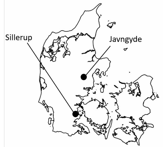 Figur 2: Placeringen af de to studieområder: Javngyde og Sillerup.